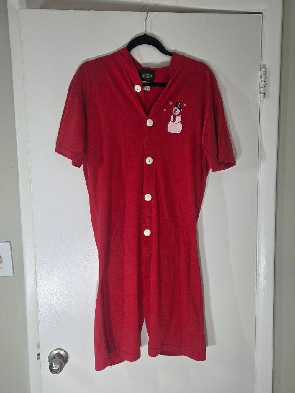JJM Sportswear Red Unisex Romper Holiday Snowman Buttons Short Sleeve